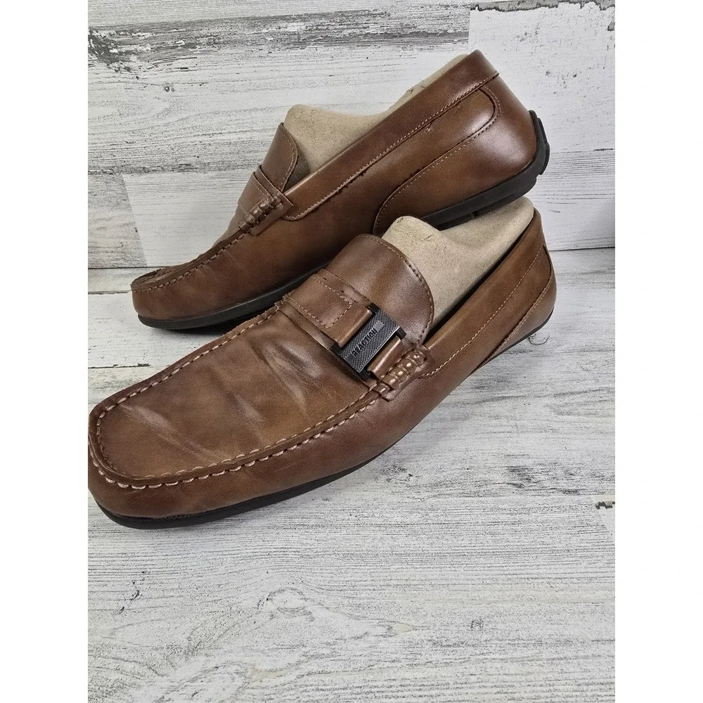 Kenneth‎ Cole Reaction Men's 9.5 Brown Tallan Buckle Driving Loafers Mocs EUC
